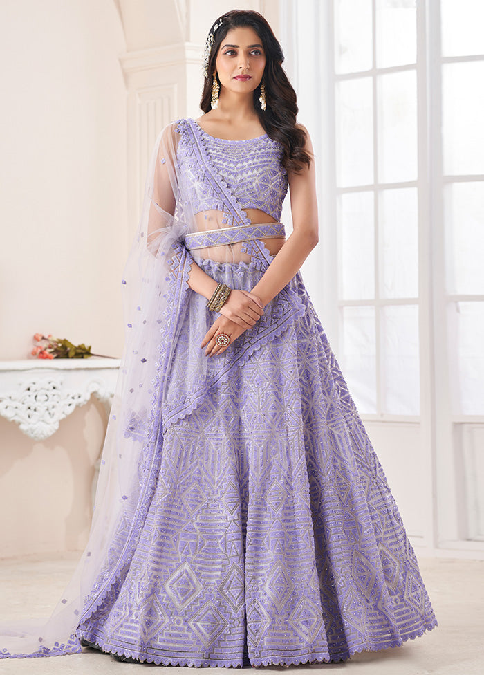 3 Pc Lilac Semi Stitched Pure Net Lehenga Set - Indian Silk House Agencies