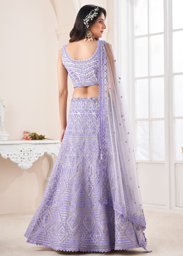 3 Pc Lilac Semi Stitched Pure Net Lehenga Set - Indian Silk House Agencies