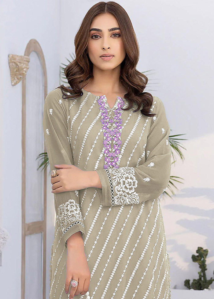 2 Pc Grey Semi Stitched Georgette Kurti Set VDKSH16062099 - Indian Silk House Agencies