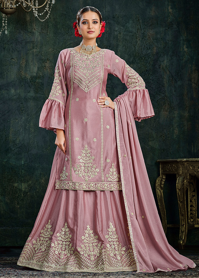 3 Pc Pink Chinon Lehenga Set - Indian Silk House Agencies