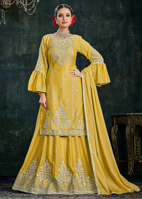 3 Pc Yellow Chinon Lehenga Set - Indian Silk House Agencies