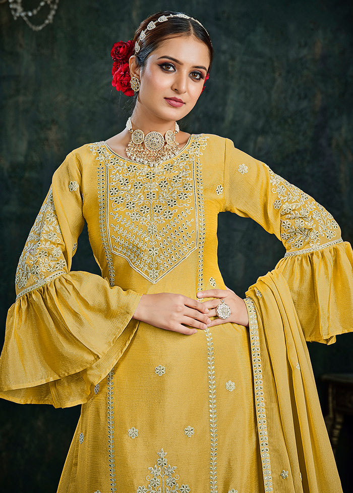 3 Pc Yellow Chinon Lehenga Set - Indian Silk House Agencies