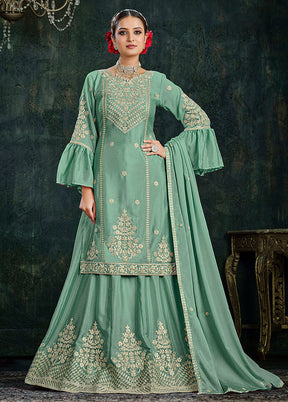 3 Pc Green Chinon Lehenga Set - Indian Silk House Agencies