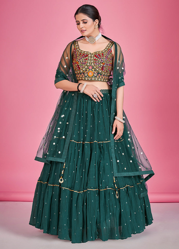 3 Pc Green Georgette Lehenga Set - Indian Silk House Agencies