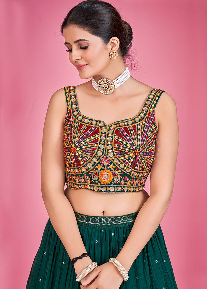 3 Pc Green Georgette Lehenga Set - Indian Silk House Agencies