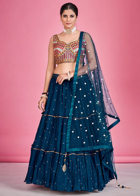 3 Pc Navy Blue Georgette Lehenga Set - Indian Silk House Agencies