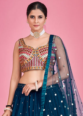 3 Pc Navy Blue Georgette Lehenga Set - Indian Silk House Agencies