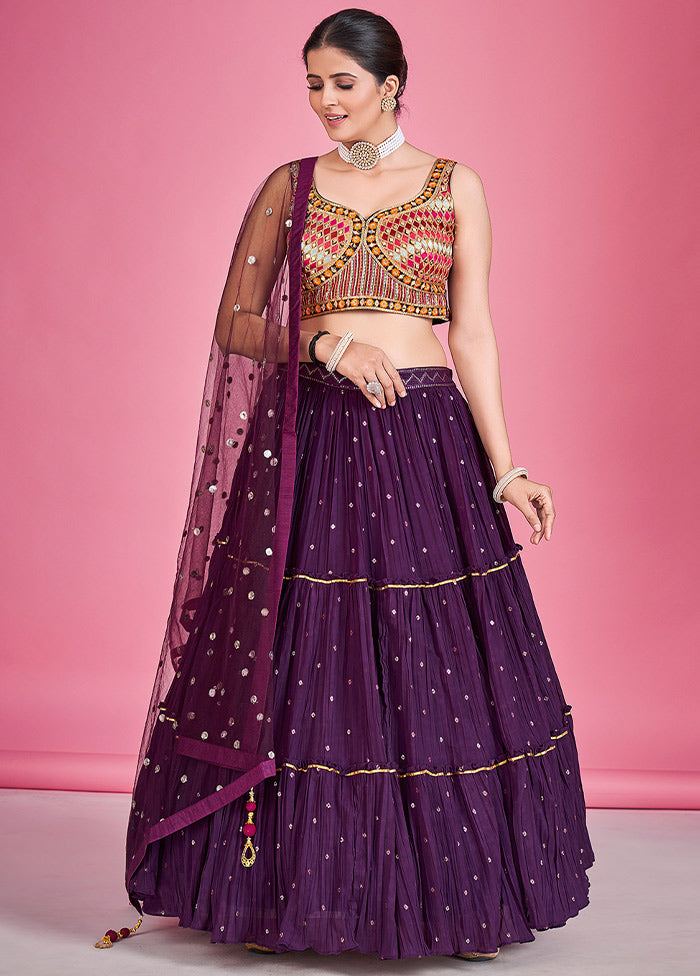 3 Pc Purple Georgette Lehenga Set - Indian Silk House Agencies