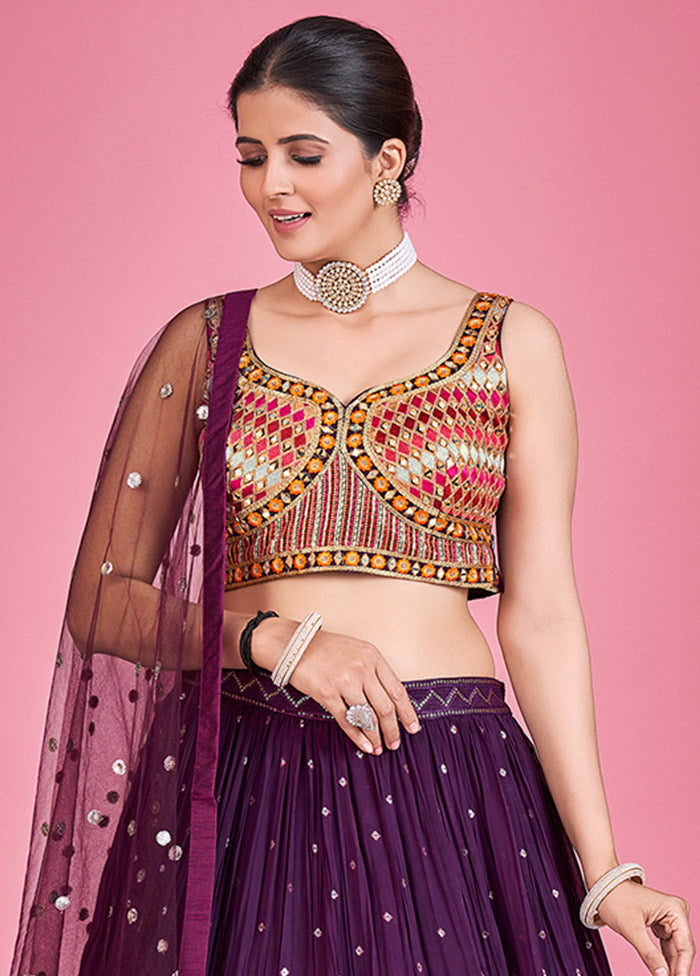 3 Pc Purple Georgette Lehenga Set - Indian Silk House Agencies