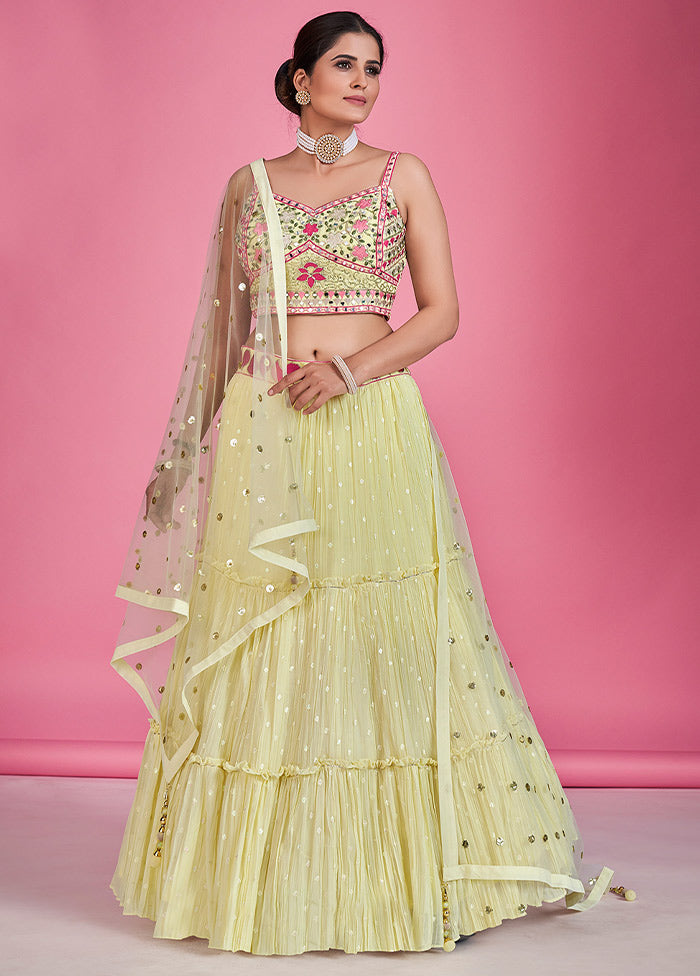 3 Pc Light Yellow Georgette Lehenga Set - Indian Silk House Agencies