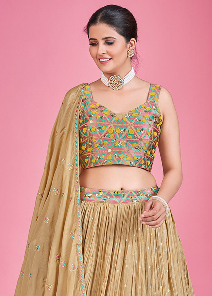 3 Pc Beige Georgette Lehenga Set - Indian Silk House Agencies