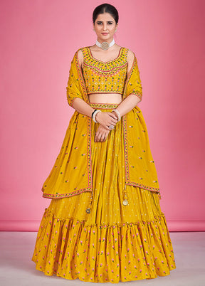 3 Pc Mustard Georgette Lehenga Set - Indian Silk House Agencies