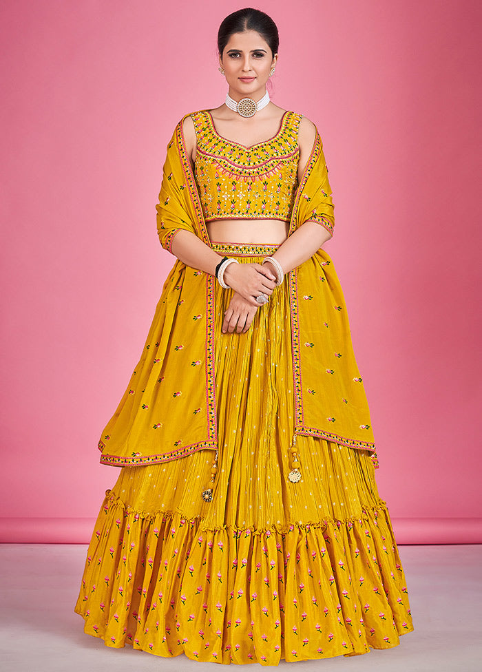 3 Pc Mustard Georgette Lehenga Set - Indian Silk House Agencies