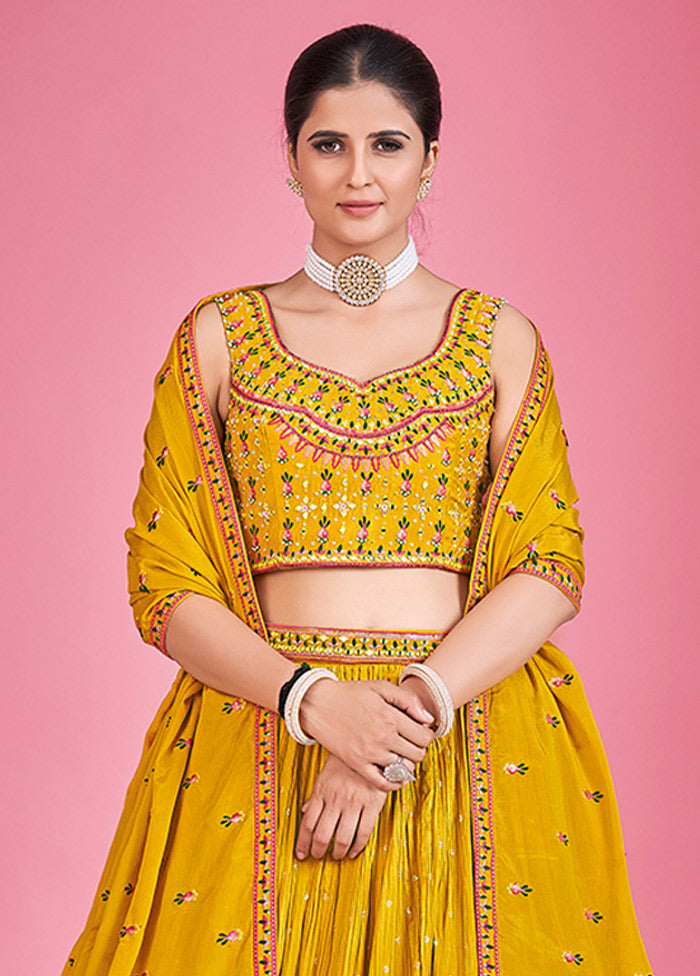 3 Pc Mustard Georgette Lehenga Set - Indian Silk House Agencies