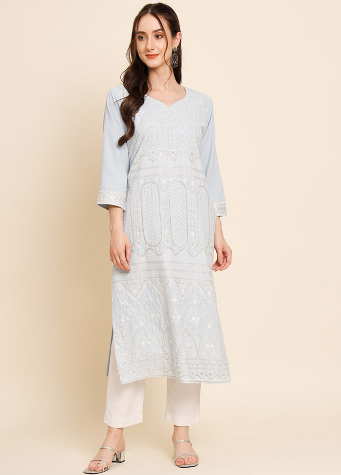 Light Blue Readymade Crepe Kurti VDKSH16062055 - Indian Silk House Agencies