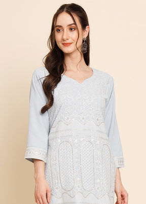 Light Blue Readymade Crepe Kurti VDKSH16062055 - Indian Silk House Agencies