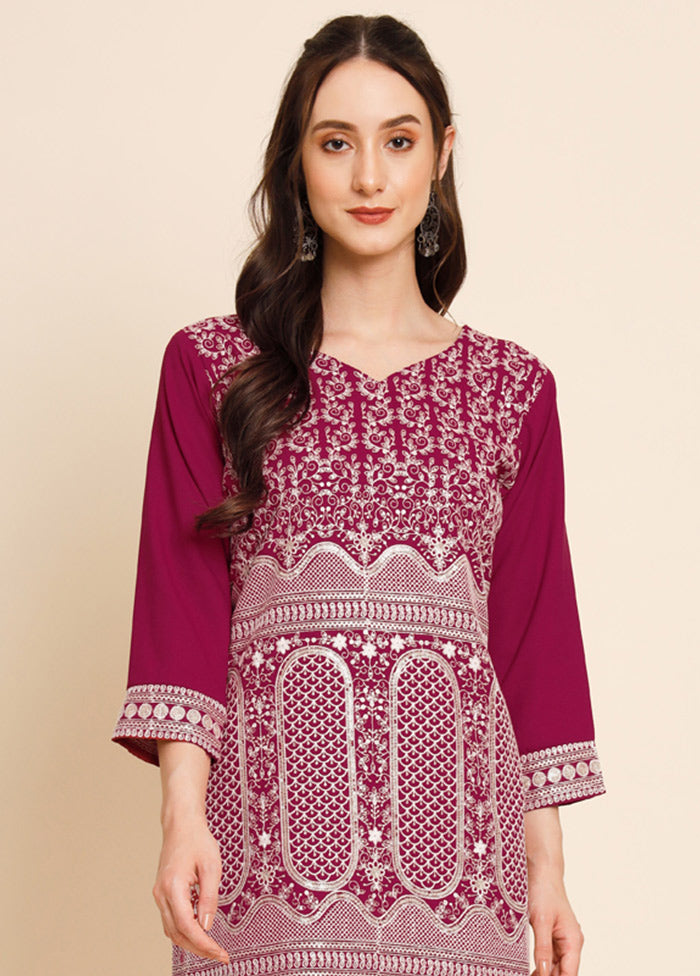 Burgundy Readymade Crepe Kurti VDKSH16062056 - Indian Silk House Agencies