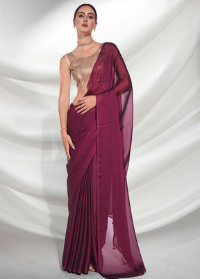 Wine Spun Silk Saree With Blouse Piece - Indian Silk House Agencies