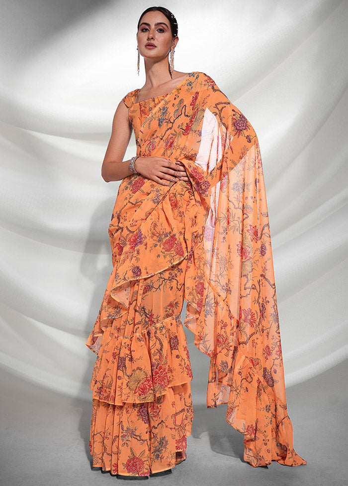 Orange Chiffon Silk Saree With Blouse Piece - Indian Silk House Agencies