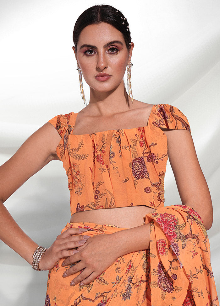 Orange Chiffon Silk Saree With Blouse Piece - Indian Silk House Agencies