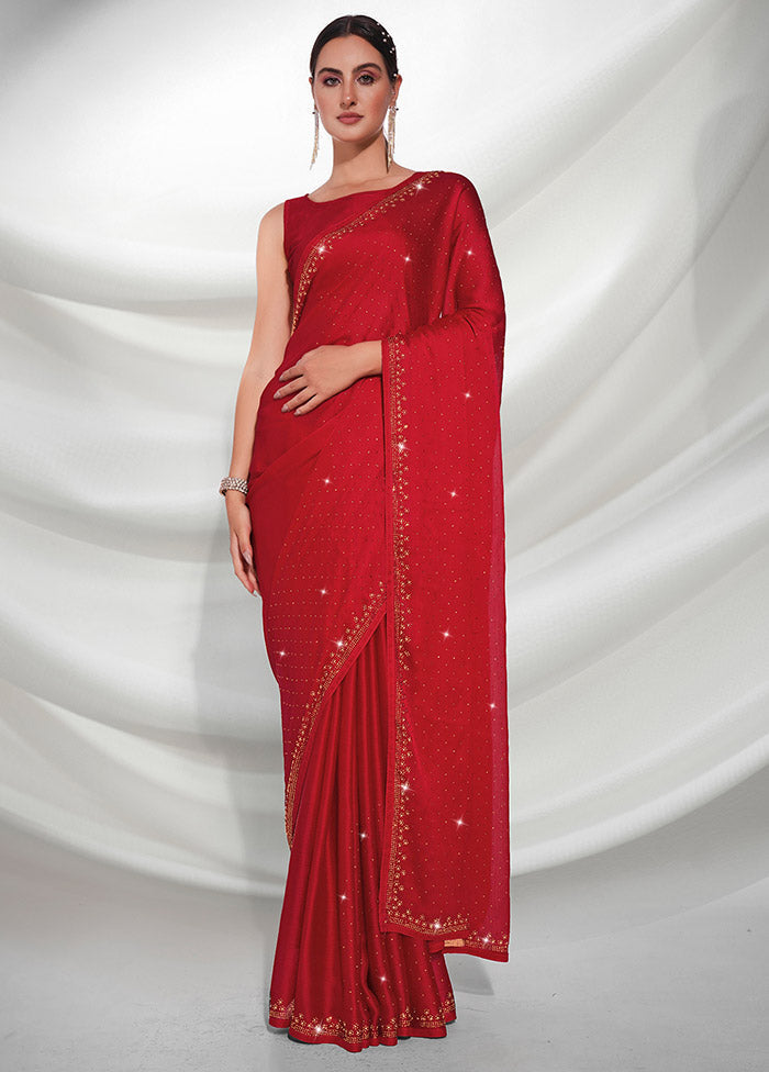 Red Chiffon Silk Saree With Blouse Piece - Indian Silk House Agencies