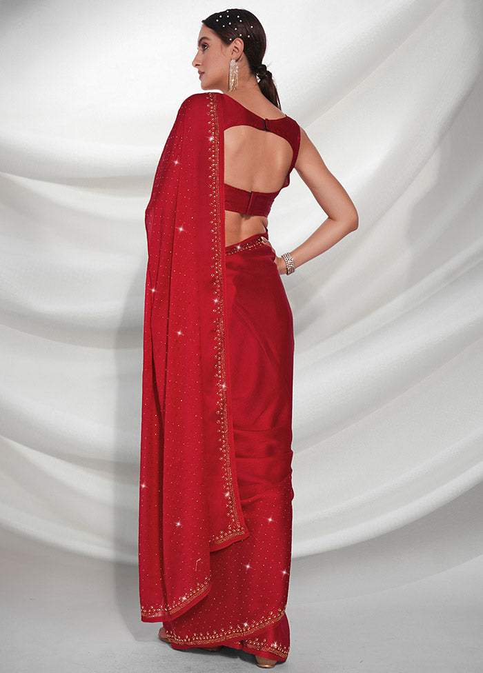 Red Chiffon Silk Saree With Blouse Piece - Indian Silk House Agencies