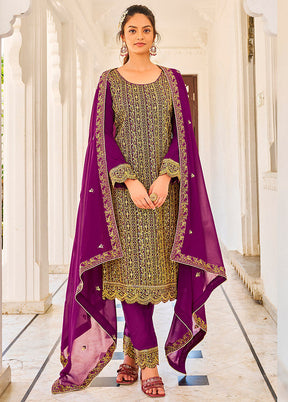 3 Pc Wine Semi Stitched Georgette Suit Set VDKSH16062106 - Indian Silk House Agencies