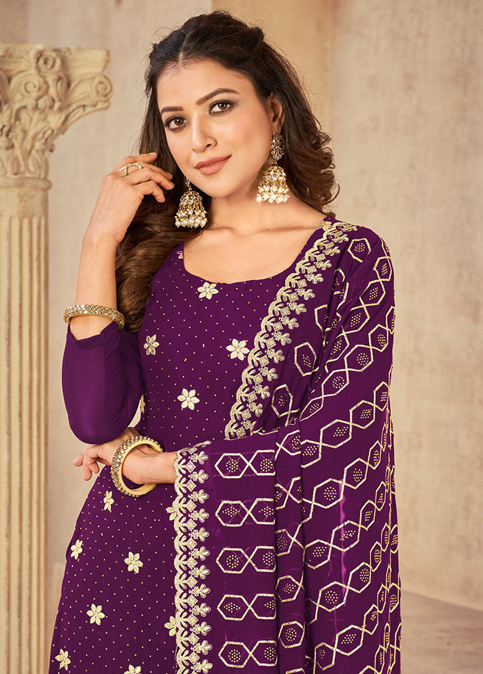 3 Pc Purple Semi Stitched Georgette Suit Set VDKSH16062103 - Indian Silk House Agencies