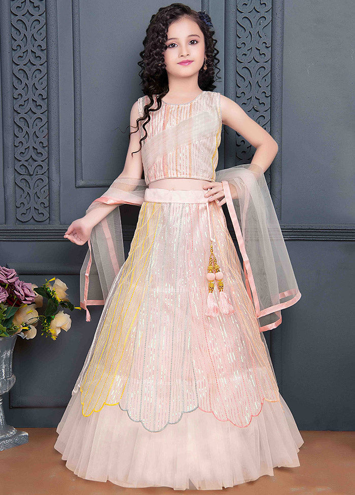 3 Pc Pink Net Lehenga Set - Indian Silk House Agencies