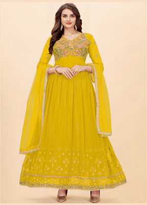 3 Pc Yellow Semi Stitched Georgette Suit Set VDKSH19062076 - Indian Silk House Agencies