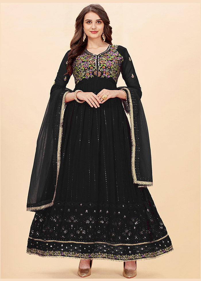 3 Pc Black Semi Stitched Georgette Suit Set VDKSH19062077 - Indian Silk House Agencies