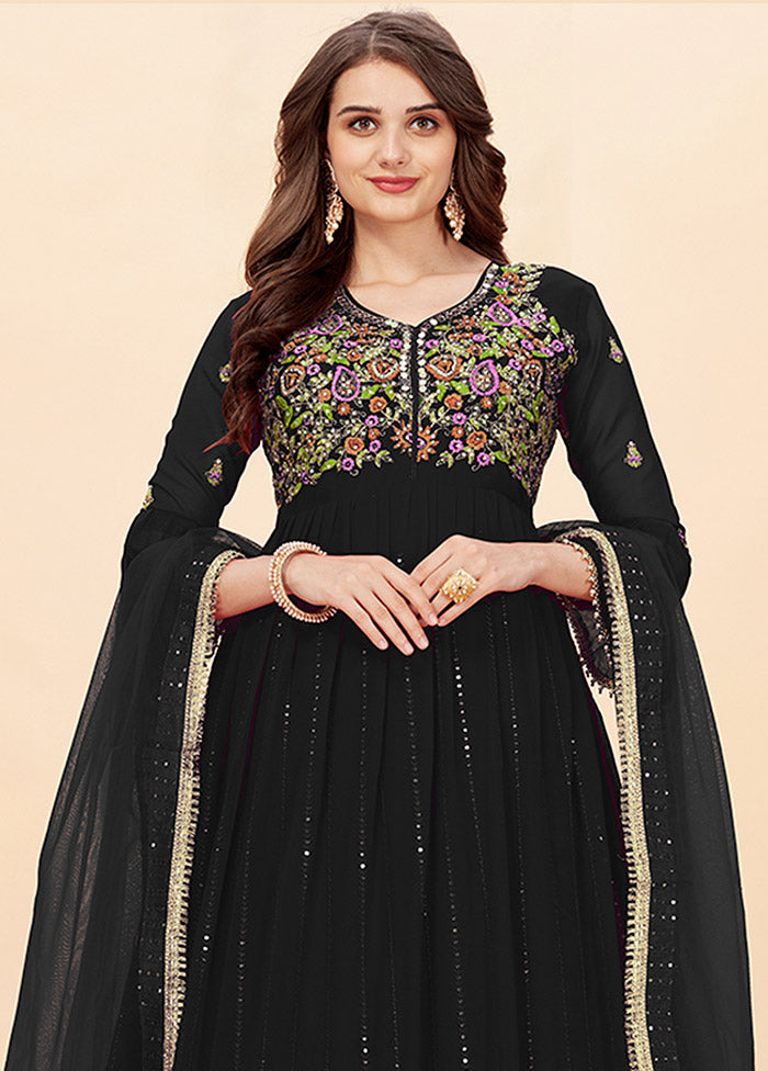 3 Pc Black Semi Stitched Georgette Suit Set VDKSH19062077 - Indian Silk House Agencies