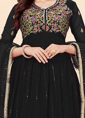 3 Pc Black Semi Stitched Georgette Suit Set VDKSH19062077 - Indian Silk House Agencies