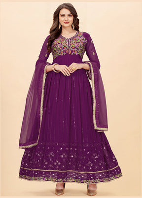 3 Pc Purple Semi Stitched Georgette Suit Set VDKSH19062079 - Indian Silk House Agencies