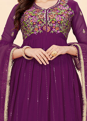 3 Pc Purple Semi Stitched Georgette Suit Set VDKSH19062079 - Indian Silk House Agencies