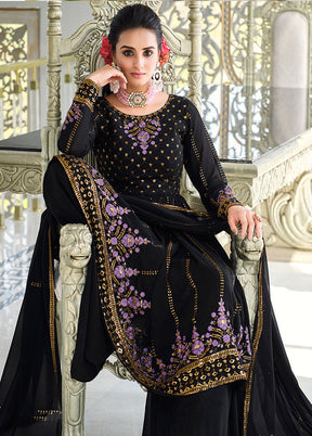 3 Pc Black Readymade Georgette Sharara Suit Set VDKSH19062080 - Indian Silk House Agencies