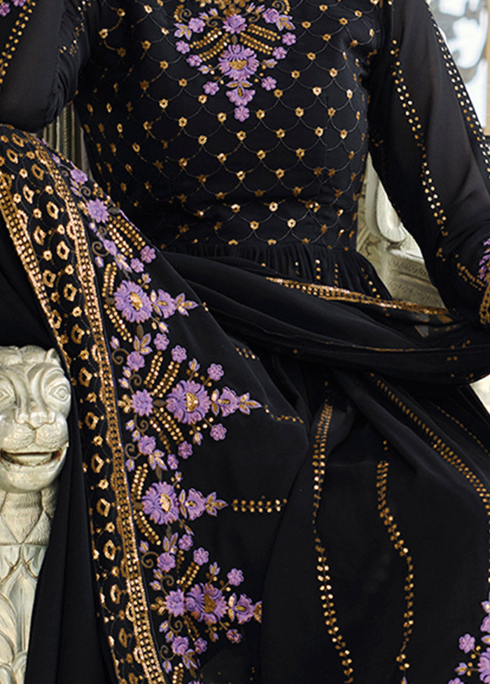 3 Pc Black Readymade Georgette Sharara Suit Set VDKSH19062080 - Indian Silk House Agencies