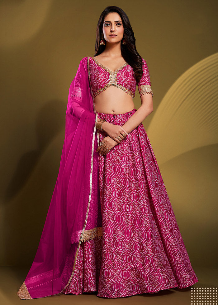 3 Pc Pink Crepe Semi Stitched Lehenga Set - Indian Silk House Agencies