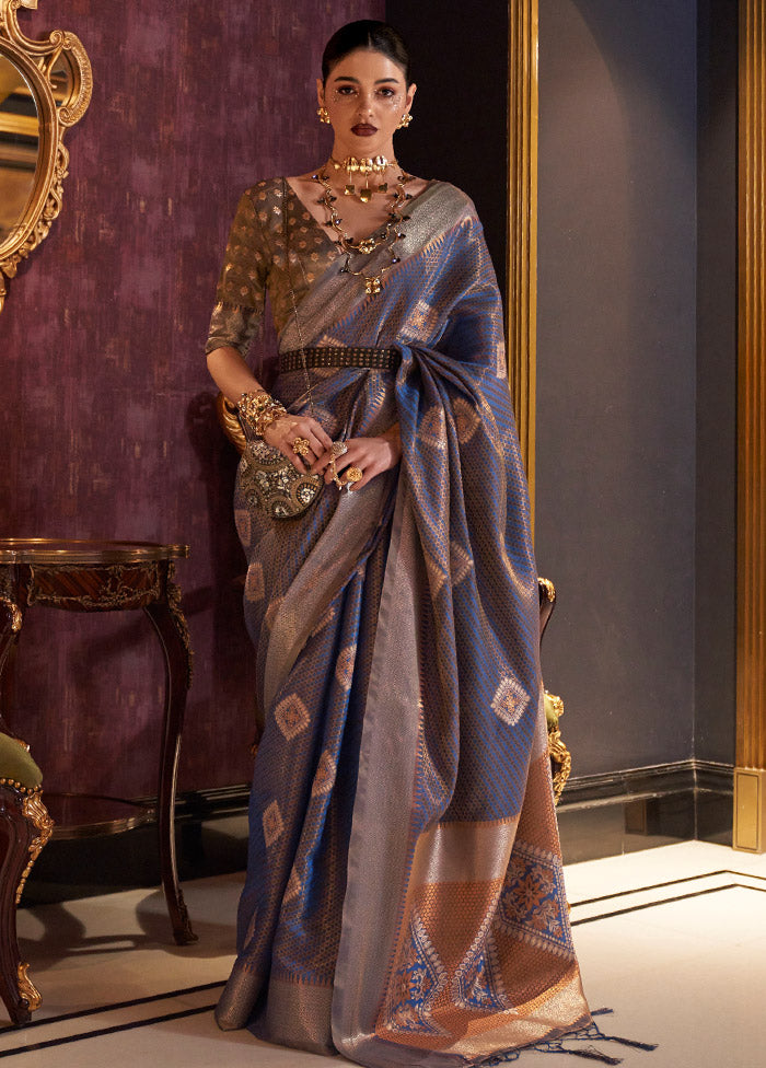 Blue Spun Silk Saree With Blouse Piece - Indian Silk House Agencies