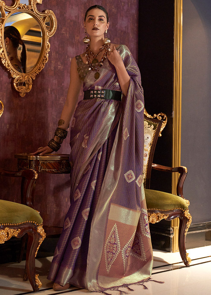 Purple Spun Silk Saree With Blouse Piece - Indian Silk House Agencies