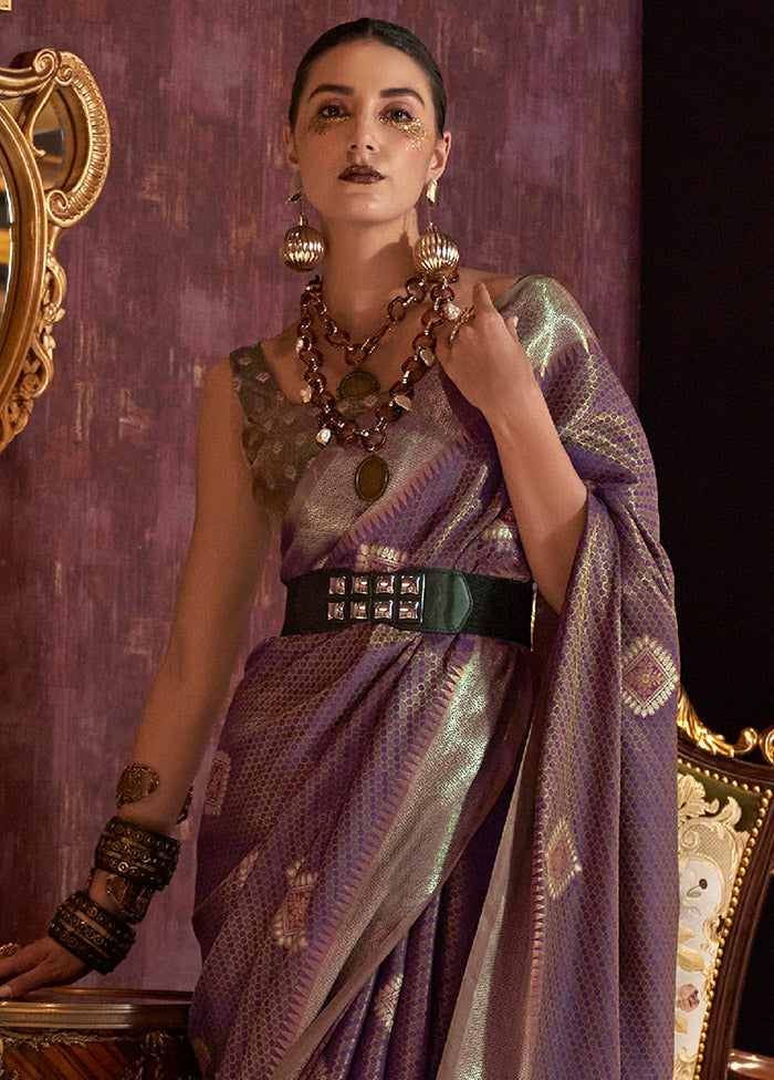 Purple Spun Silk Saree With Blouse Piece - Indian Silk House Agencies