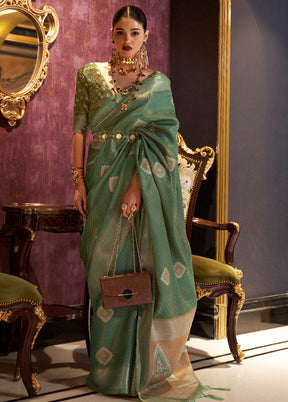 Sea Green Spun Silk Saree With Blouse Piece