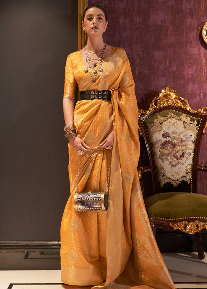 Mustard Spun Silk Saree With Blouse Piece - Indian Silk House Agencies