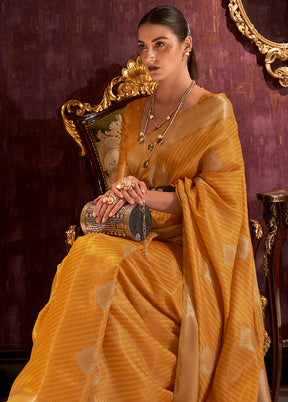 Mustard Spun Silk Saree With Blouse Piece - Indian Silk House Agencies