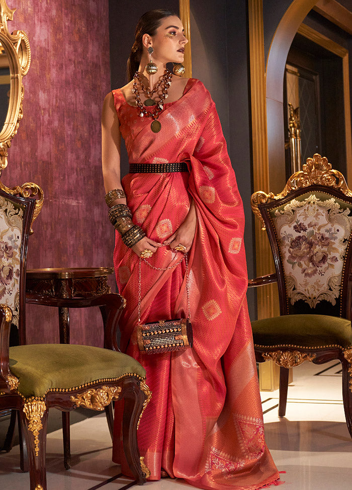 Orange Spun Silk Saree With Blouse Piece - Indian Silk House Agencies