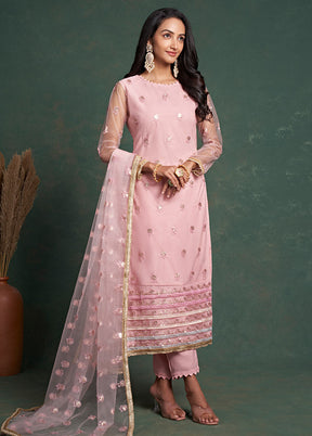 3 Pc Pink Semi Stitched Net Suit Set VDKSH19062070 - Indian Silk House Agencies