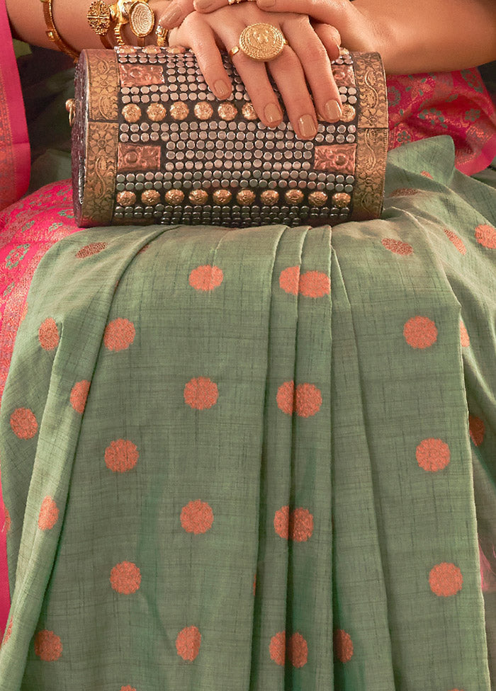 Green Spun Silk Saree With Blouse Piece - Indian Silk House Agencies