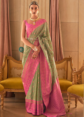 Olive Green Spun Silk Saree With Blouse Piece - Indian Silk House Agencies