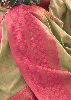 Olive Green Spun Silk Saree With Blouse Piece - Indian Silk House Agencies