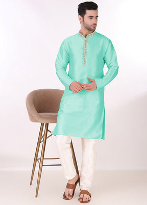 2 Pc Sea Green Silk Kurta Pajama Set VDKSH19062128 - Indian Silk House Agencies